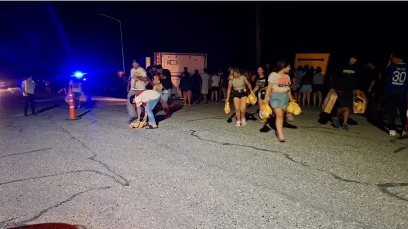 Volcó un camión con pollos y en minutos se llevaron todo